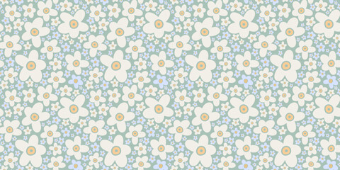 Vector seamless botancal pattern. Modern bold flowers endless background. Subtle color palette floral wallpaper. - 633464848