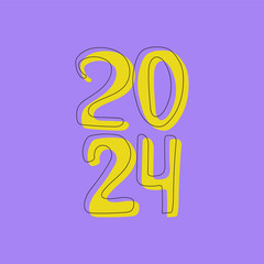 Trendy poster with modern colorful 2024 typography on the New Year holiday, banner cover background design. Hand drawn vector illustration for print, social media designs. Abstract modern backdrop wit