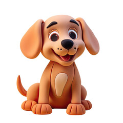 Image of a cheery animated puppy toy molded from clay standing alone on transparent background