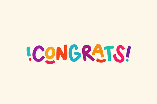 Congrats bright colors bold lettering horizontal card. Modern typography. Template for social media, prints, stickers, banners.