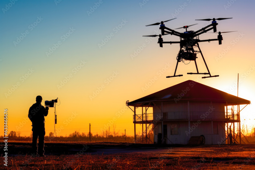 Poster drone activity in the sky - generative ai