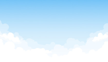 Cartoon clouds vector illustration. Flat style background with blue sky and white clouds. Abstract template for postcard, web design, graphic design with your text, banner or summer poster.