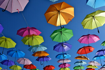 Fototapeta na wymiar View up at backlit parasol canopy 
