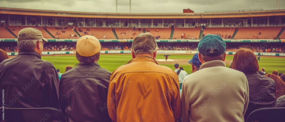 Poster back view of large group of people looking at a sport event - generative ai