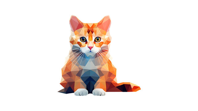 Polygonal cat on transparent background. Geometric polygonal cat png