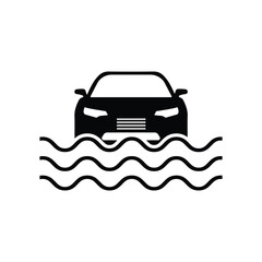 Flood icon. Flooded car. Car insurance. Natural disaster. Vector icon isolated on white background.