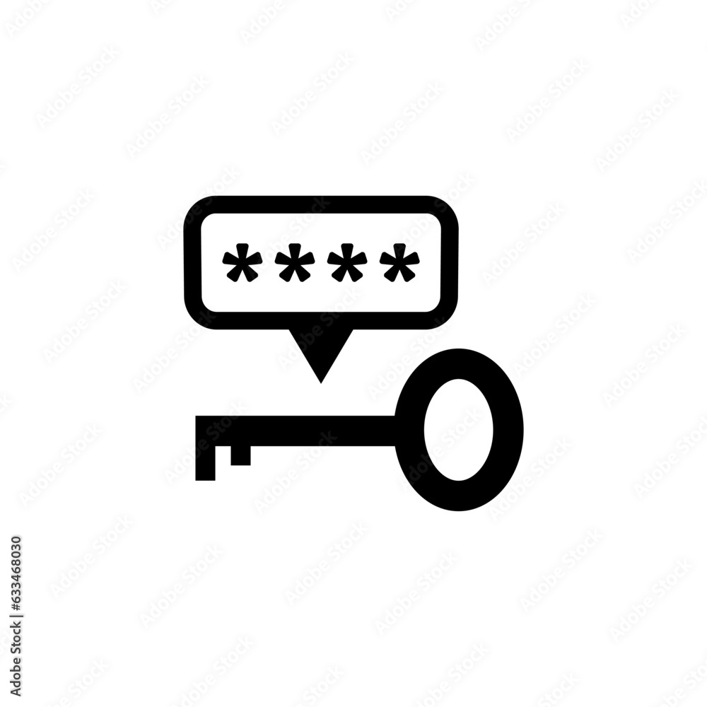 Poster key icon and password entry fields in black on white background, authorization or authentication