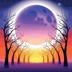 Obraz na płótnie Canvas Happy Halloween background. Vector illustration with moon, tree silhouette and circle