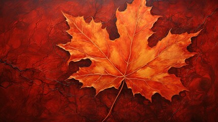 Naklejka na ściany i meble a painting of a maple leaf on a red and black background. generative ai