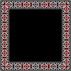 Obraz premium Vector illustration of Ukrainian ornament in ethnic style, identity, vyshyvanka, embroidery for print clothes, websites, banners. Background. Frame for text