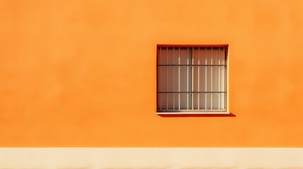 Old window in the old wall. Minimal orange texture building and window
