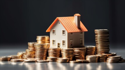 House and coins. Model house mock up coins. property real estate investment