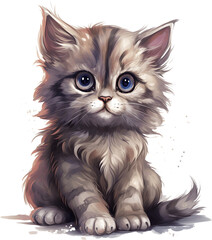 Watercolor Cute Chibi Cats Clipart