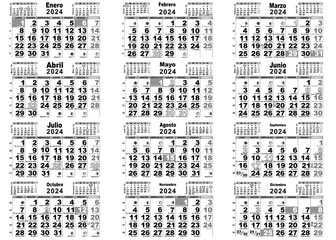 calendario 2024 santos y lunas España en gris - obrazy, fototapety, plakaty