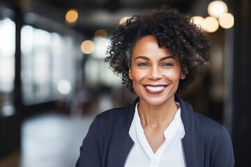 Obraz premium Portrait of a middle aged woman of african ethnicity looking at camera in the office