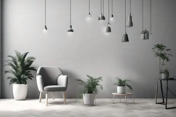 Relaxing chair with plant - Monochrome minimal theme - 3D render