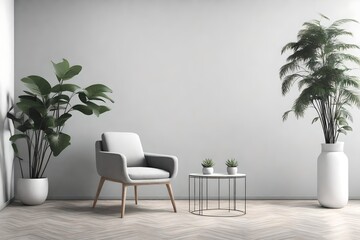 Fototapeta na wymiar Relaxing chair with plant - Monochrome minimal theme - 3D render
