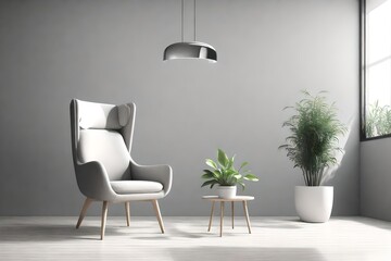 Relaxing chair with plant - Monochrome minimal theme - 3D render