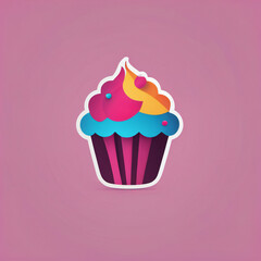 Cupcake illustration, minimalist, vibrant colors