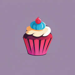 Cupcake illustration, minimalist, vibrant colors