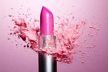 Lipstick and smeared lipstick stains on pink background. 