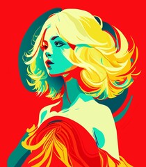 Abstract woman illustration with blonde hair and red dress.