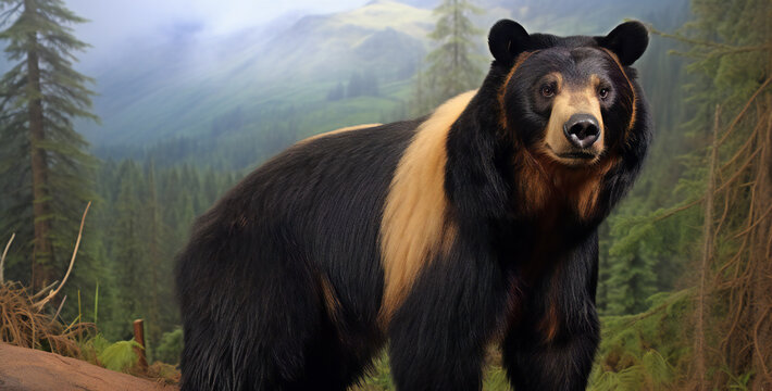 Black bear in the forest,   generated image