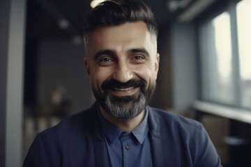 Obraz premium Middle aged businessman of latin ethnicity smiling in a modern office