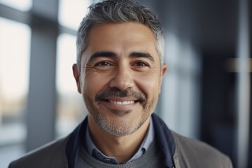 Naklejka premium Middle aged businessman of latin ethnicity smiling in a modern office