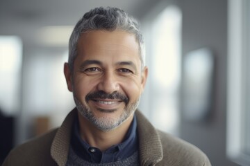 Naklejka premium Middle aged businessman of latin ethnicity smiling in a modern office
