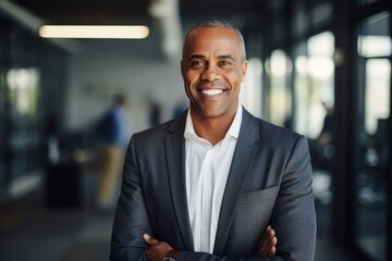 Portrait of a middle aged african american businessman looking at the camera in an office