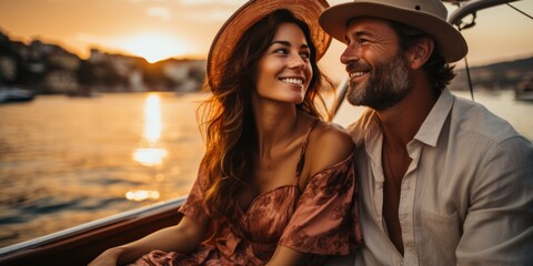 Caucasian perfect couple smiling on vacation Luxury travel concept. People vacation concept - 633474622