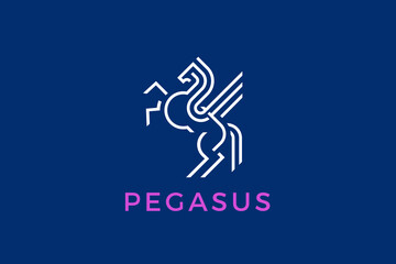 Pegasus Horse Logo Abstract Design Linear Outline Luxury Geometric Heraldic Style. - 633475602