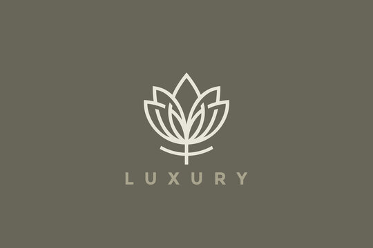 Flower Logo Tulip Abstract Liear Outline Vector Design.