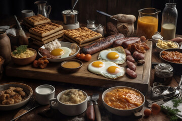 Obraz na płótnie Canvas a closeup of a Scottish breakfast, AI generated, Generative AI, AI Art, illustration,