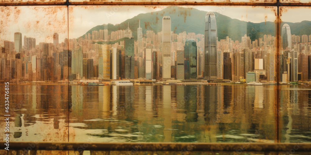 Poster aerial view of hong kong - generative ai