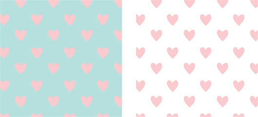 Pink hearts on pastel Blue and white background: Sweet hearts Seamless Pattern for Girl Kids Dress Fabric Design