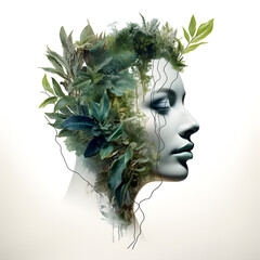Statue einer Frau mit Pflanzen - obrazy, fototapety, plakaty