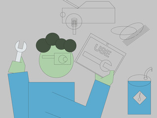 mechanic working in garage with tablet pc