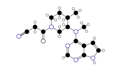 tofacitinib molecule, structural chemical formula, ball-and-stick model, isolated image disease-modifying antirheumatic drugs - obrazy, fototapety, plakaty