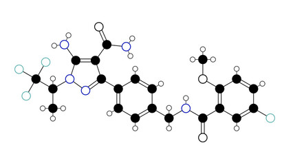 Naklejka premium pirtobrutinib molecule, structural chemical formula, ball-and-stick model, isolated image anticancer medication