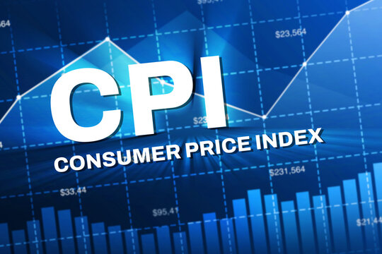 Consumer Price Index background with blue graph and glowing typography design. CPI text design backdrop