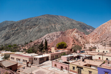 View of the city of Purmamarca in Jujuy. Postcard from viewpoint