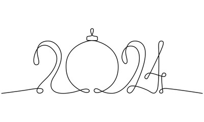 2024 continuous single line sign. Vector stock illustration isolated on white background for design template new year banner, flyer, greeting card. Editable stroke.