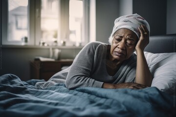 Senior woman sleeping while feeling sick and having a headache
