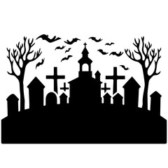 cemetery or graveyard. Silhouettes of gravestones