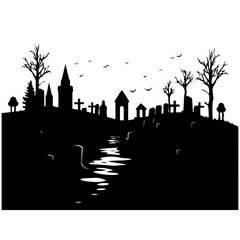 Obraz premium cemetery or graveyard. Silhouettes of gravestones