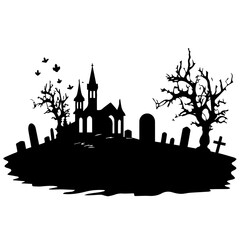 cemetery or graveyard. Silhouettes of gravestones