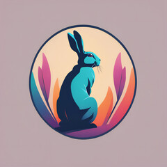 Rabbit illustration, minimalist, vibrant colors