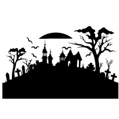 cemetery or graveyard. Silhouettes of gravestones